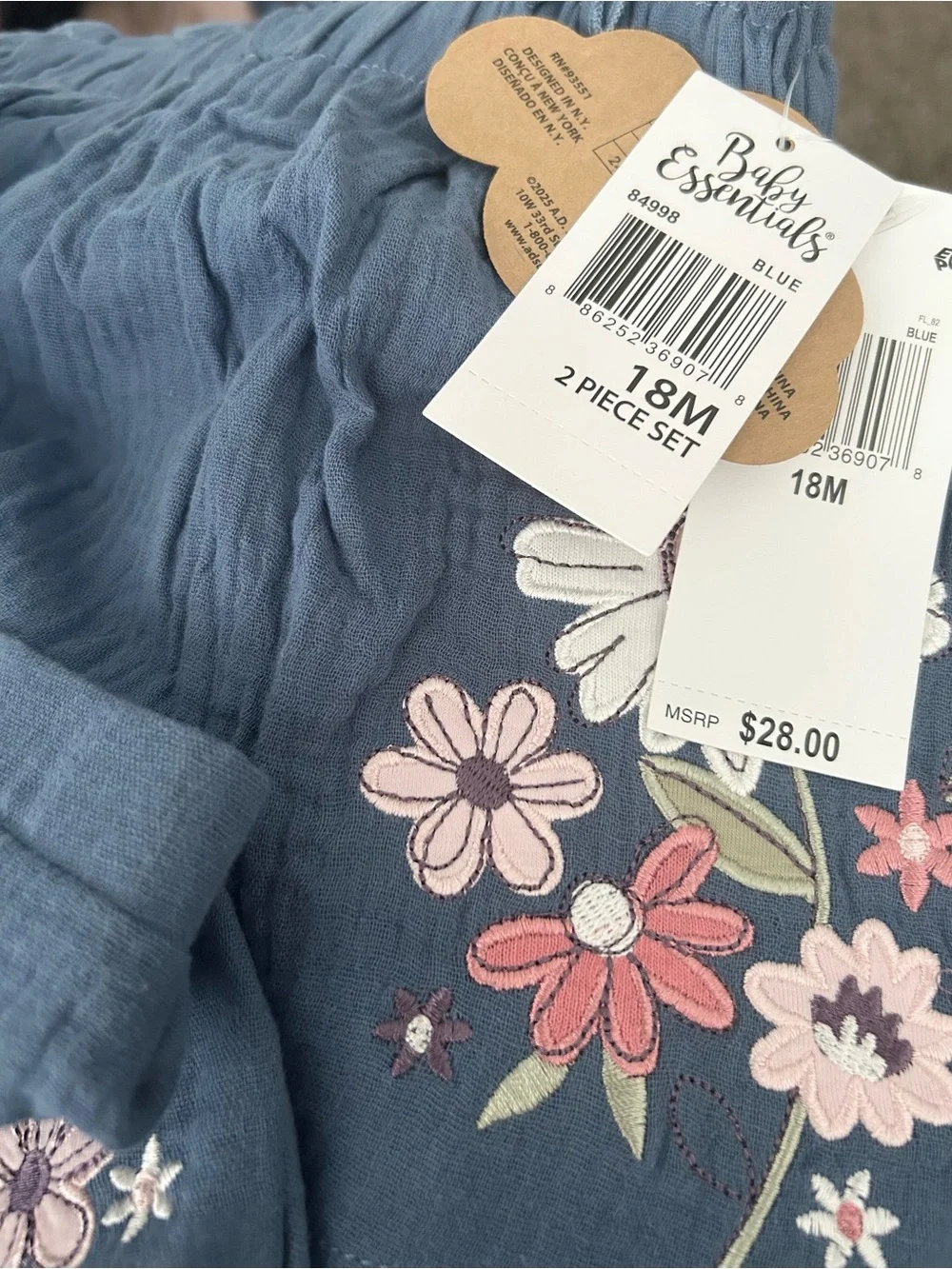 Baby Essentials Blue Gauzy Two Piece Outfit Flower Appliqués Summer Outfit 18 Mo